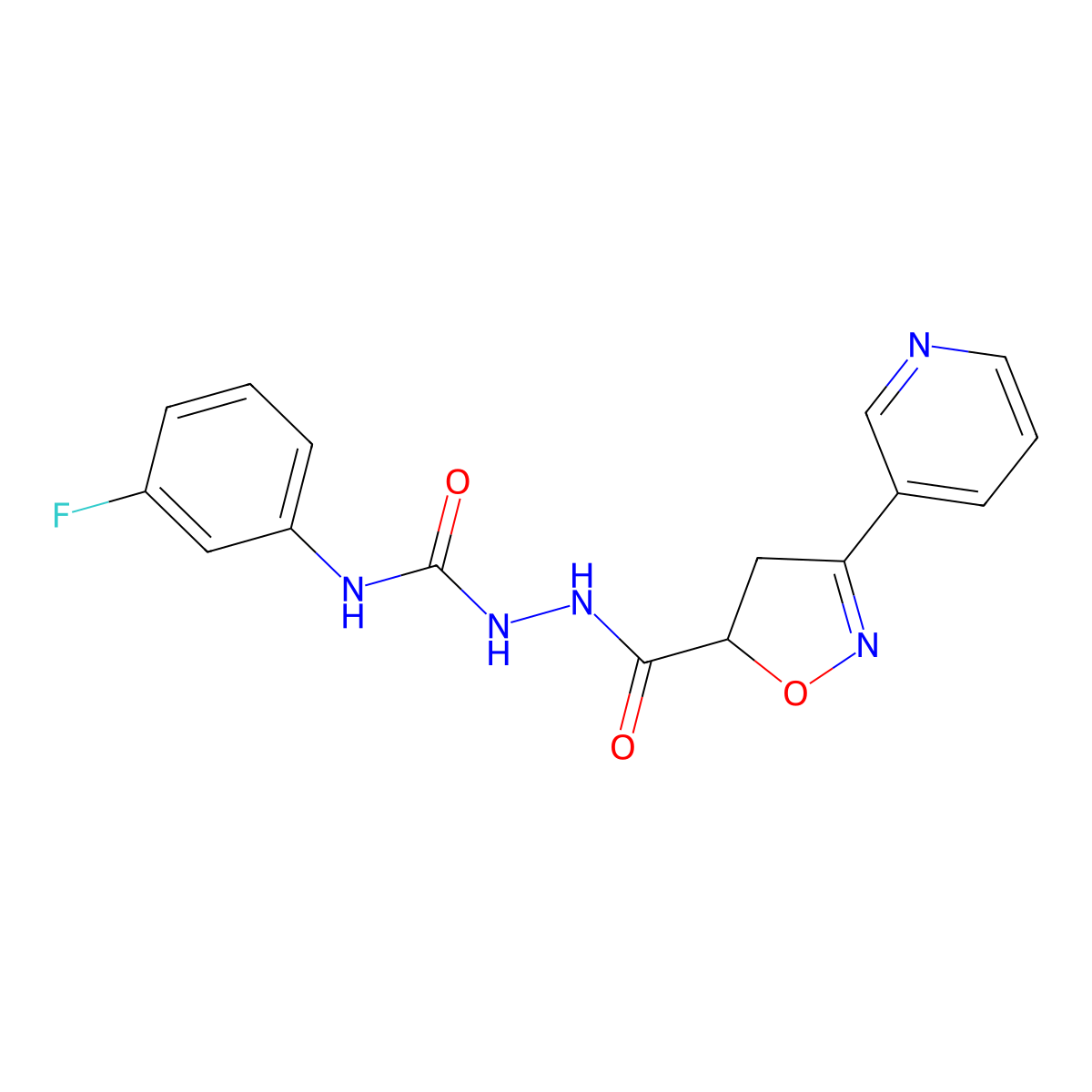 N-(3-fluorophenyl)-2-{[3-(3-pyridinyl)-4,5-dihydro-5-isoxazolyl]carbonyl}-1-hydrazinecarboxamide molecular structure, CAS 478078-21-6