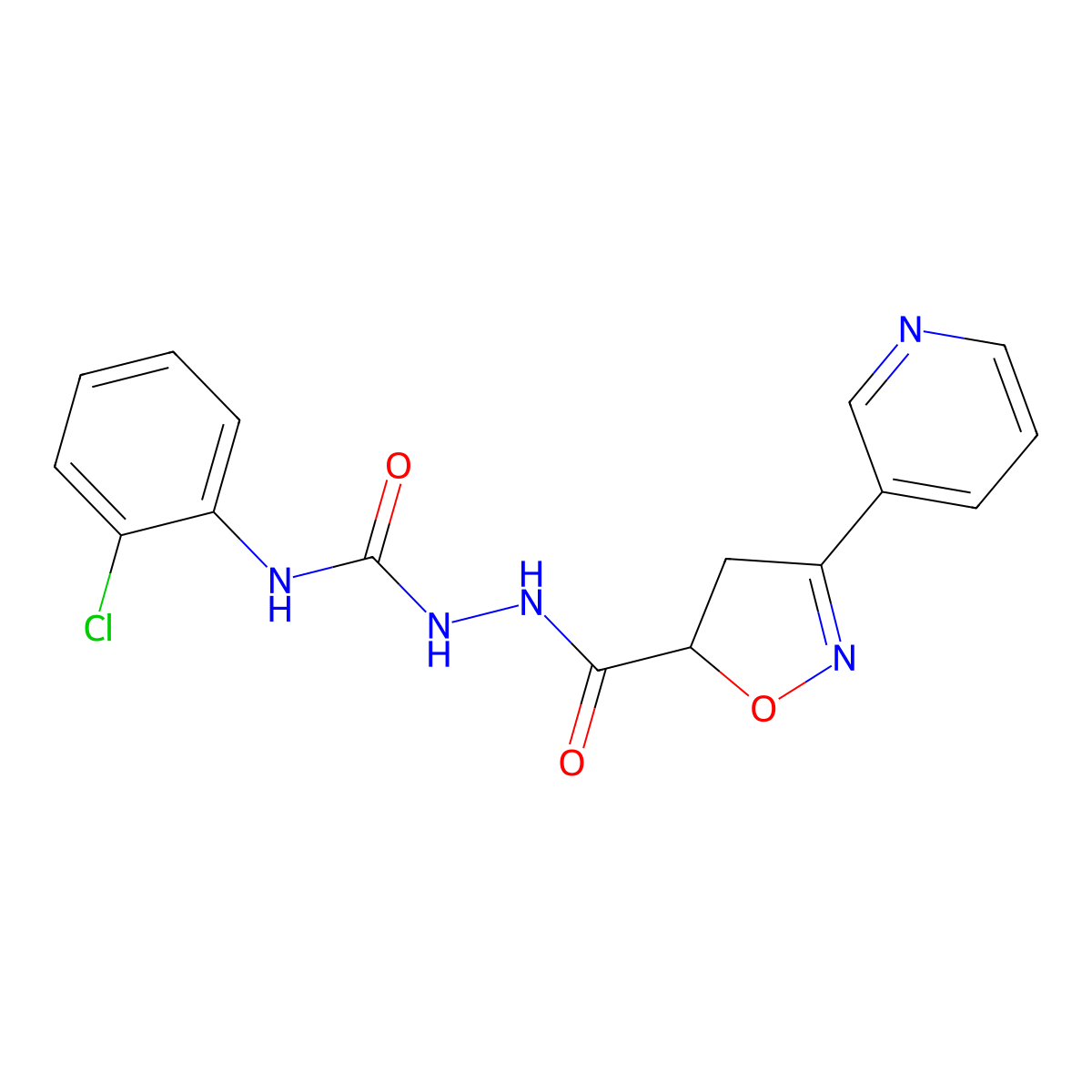 N-(2-chlorophenyl)-2-{[3-(3-pyridinyl)-4,5-dihydro-5-isoxazolyl]carbonyl}-1-hydrazinecarboxamide molecular structure, CAS 478078-22-7