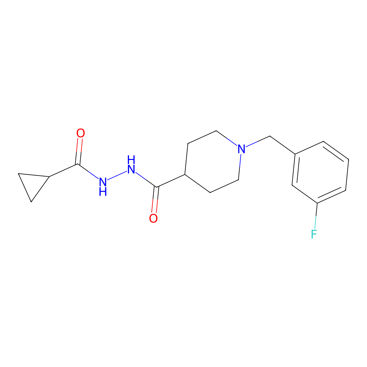 N'-{[1-(3-fluorobenzyl)-4-piperidinyl]carbonyl}cyclopropanecarbohydrazide molecular structure, CAS 478078-97-6