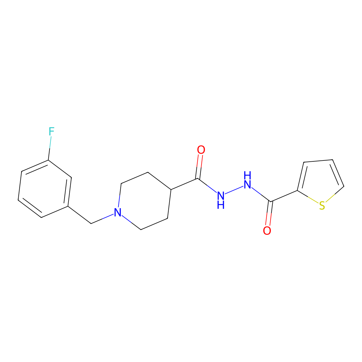 N'-{[1-(3-fluorobenzyl)-4-piperidinyl]carbonyl}-2-thiophenecarbohydrazide molecular structure, CAS 478078-98-7