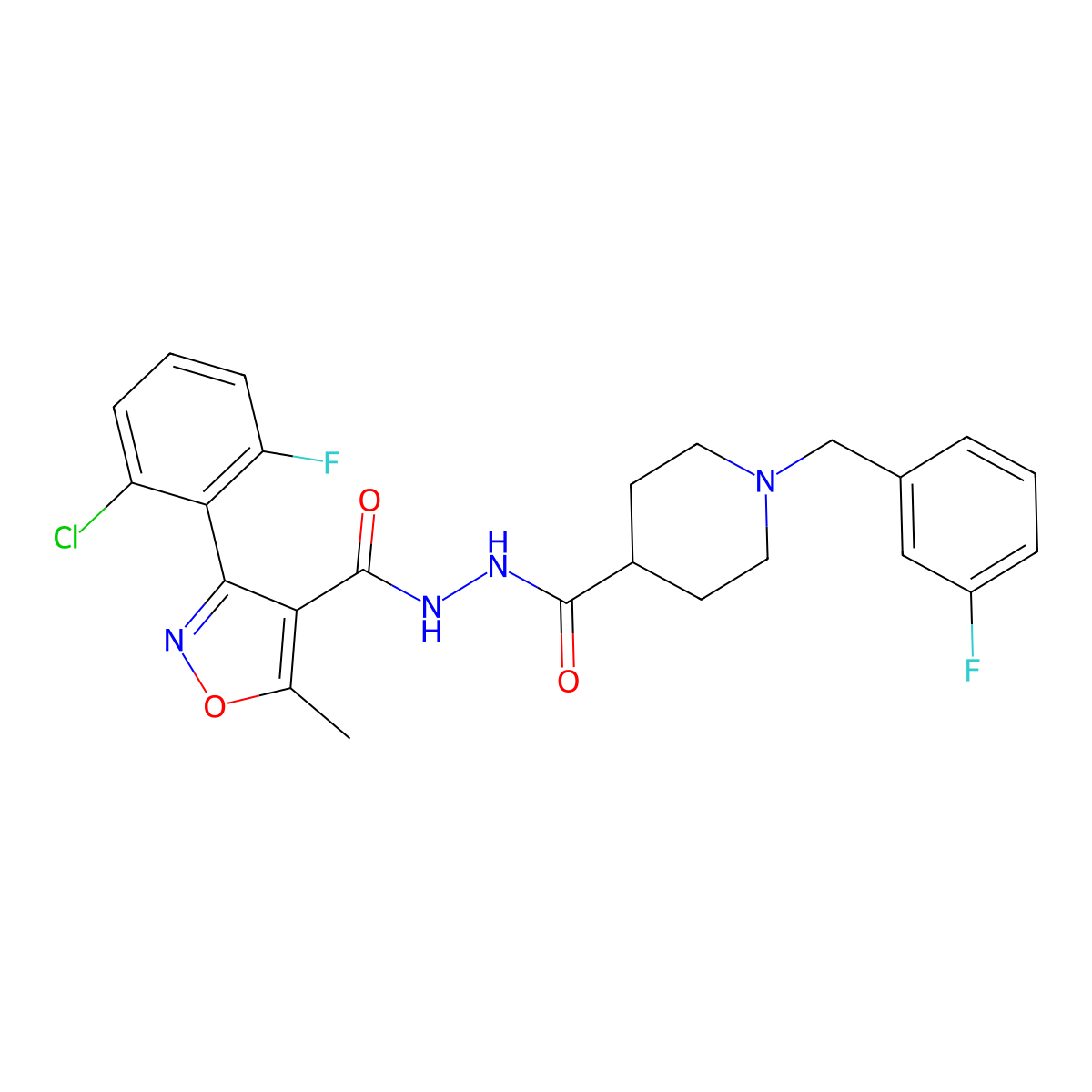 3-(2-chloro-6-fluorophenyl)-N'-{[1-(3-fluorobenzyl)-4-piperidinyl]carbonyl}-5-methyl-4-isoxazolecarbohydrazide molecular structure, CAS 478078-99-8