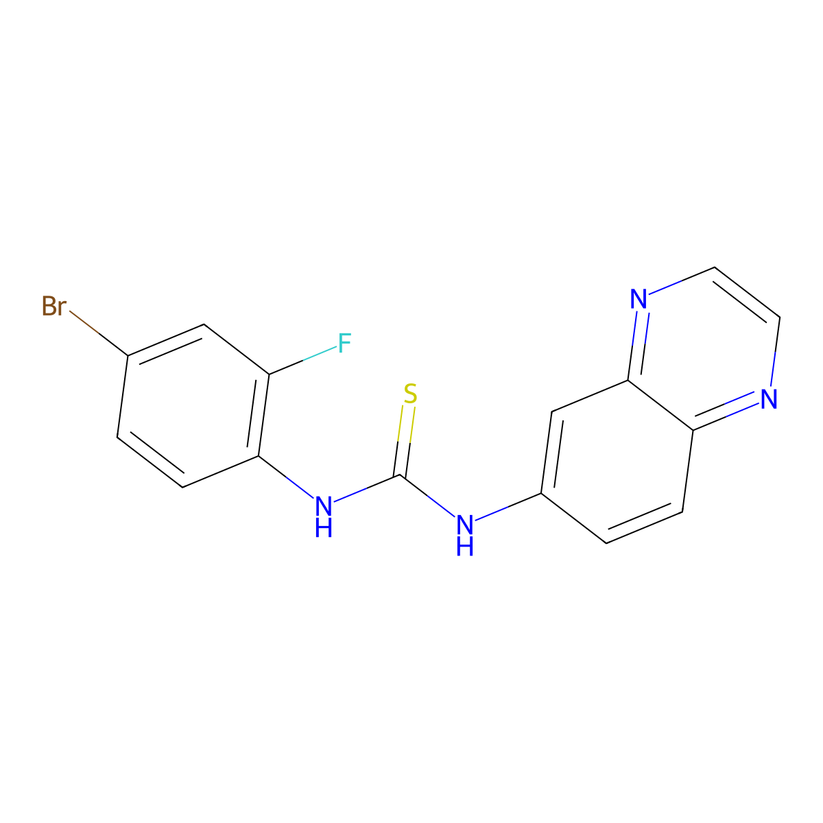 N-(4-bromo-2-fluorophenyl)-N'-(6-quinoxalinyl)thiourea molecular structure, CAS 478079-13-9