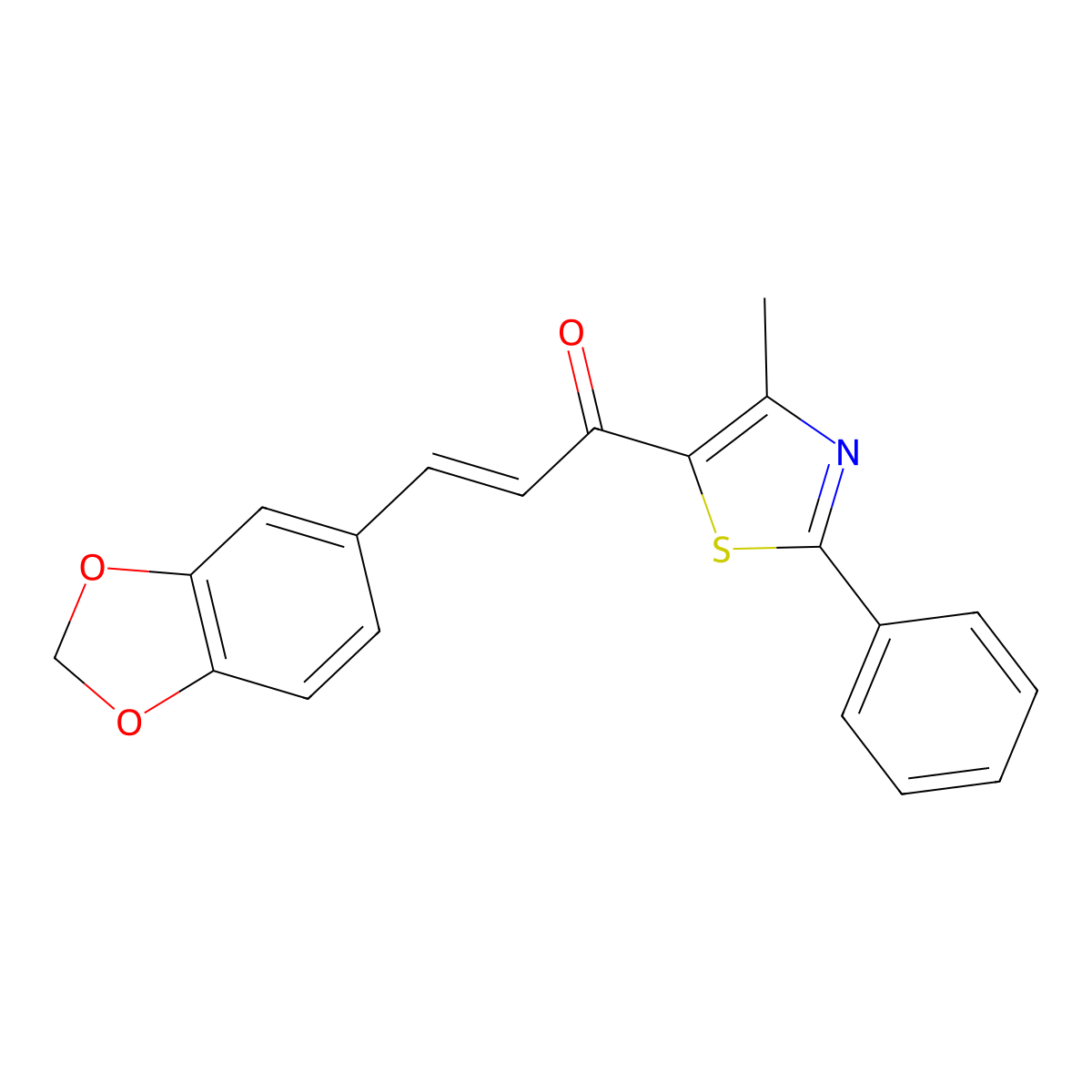 (2E)-3-(2H-1,3-benzodioxol-5-yl)-1-(4-methyl-2-phenyl-1,3-thiazol-5-yl)prop-2-en-1-one molecular structure, CAS 478079-14-0