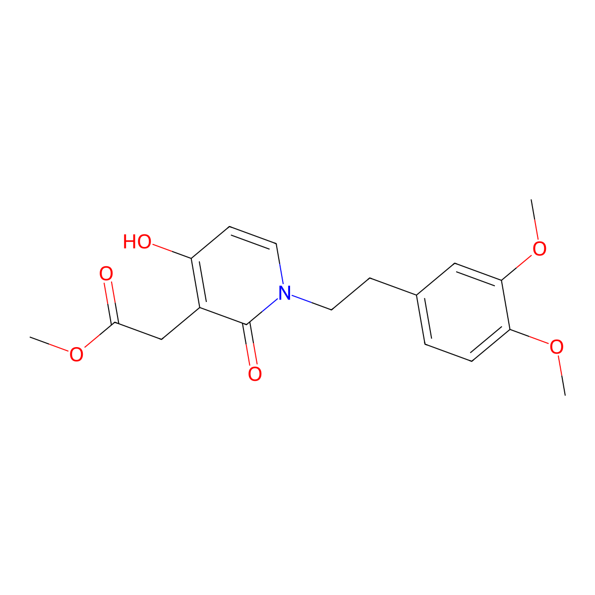 Methyl 2-[1-(3,4-dimethoxyphenethyl)-4-hydroxy-2-oxo-1,2-dihydro-3-pyridinyl]acetate molecular structure, CAS 478079-16-2