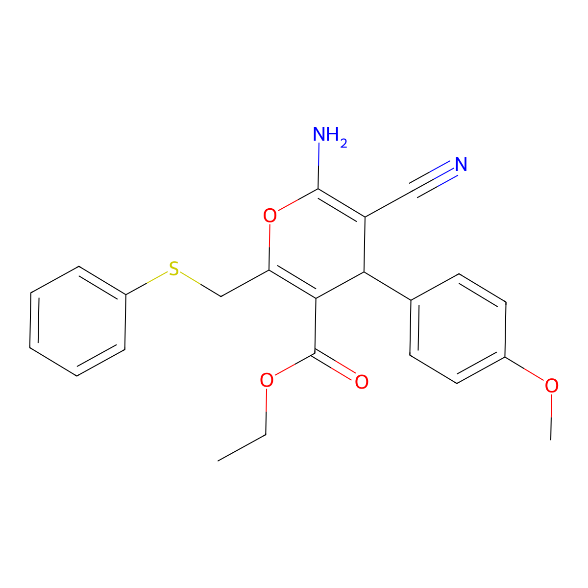 ethyl 6-amino-5-cyano-4-(4-methoxyphenyl)-2-[(phenylsulfanyl)methyl]-4H-pyran-3-carboxylate molecular structure, CAS 478079-20-8