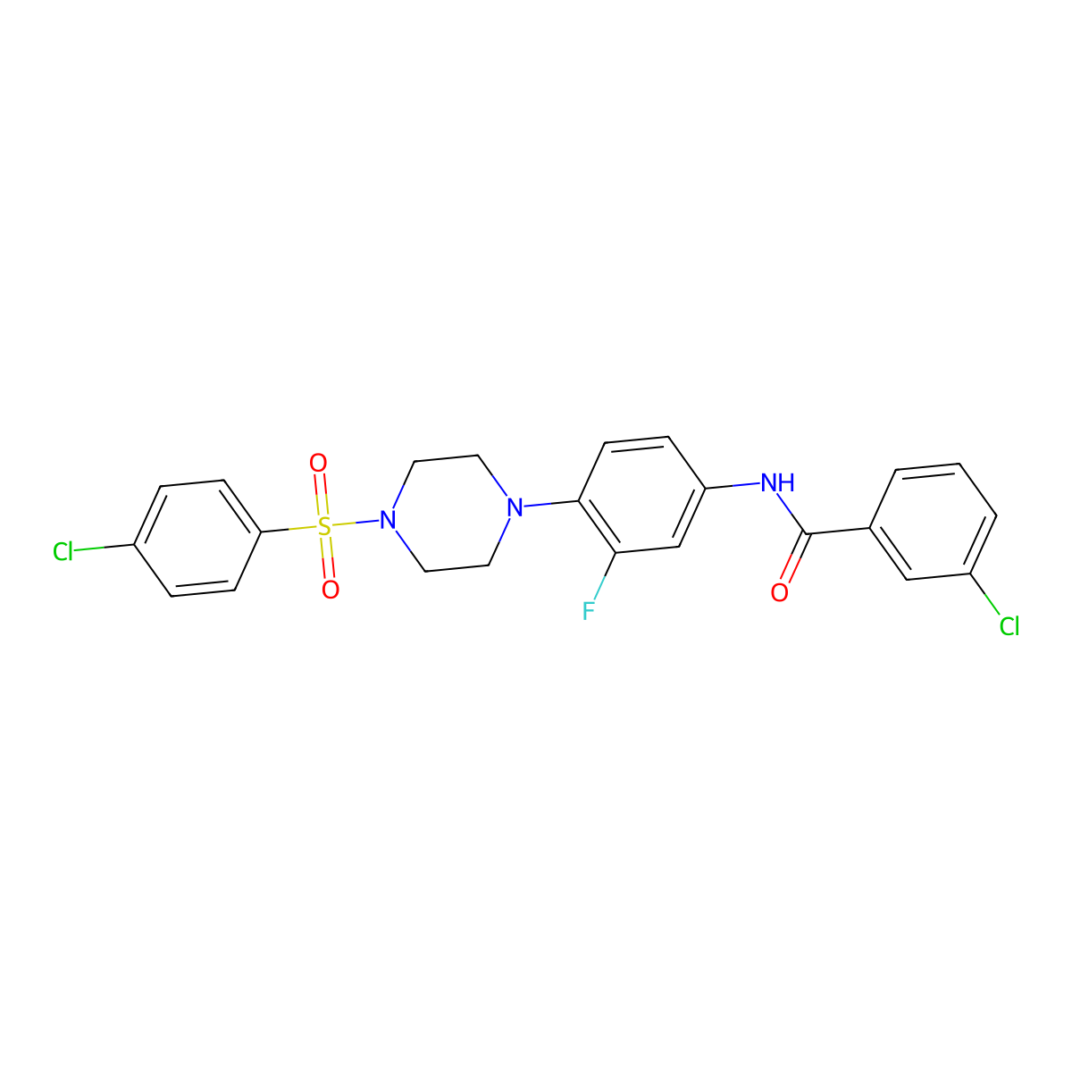 3-chloro-N-(4-{4-[(4-chlorophenyl)sulfonyl]piperazino}-3-fluorophenyl)benzenecarboxamide molecular structure, CAS 478079-25-3