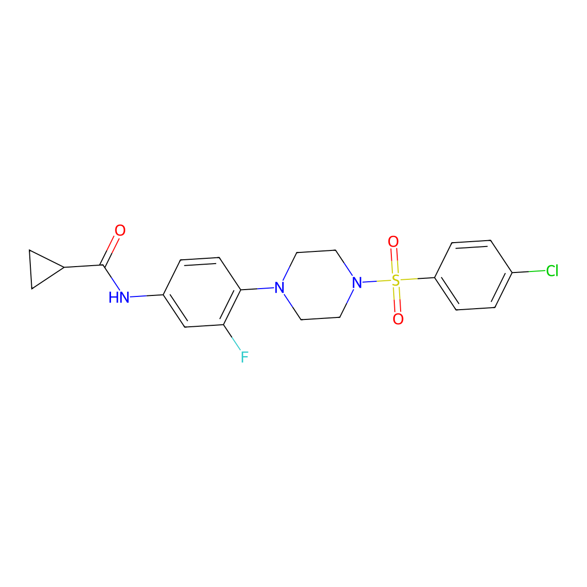 N-(4-{4-[(4-chlorophenyl)sulfonyl]piperazino}-3-fluorophenyl)cyclopropanecarboxamide molecular structure, CAS 478079-27-5