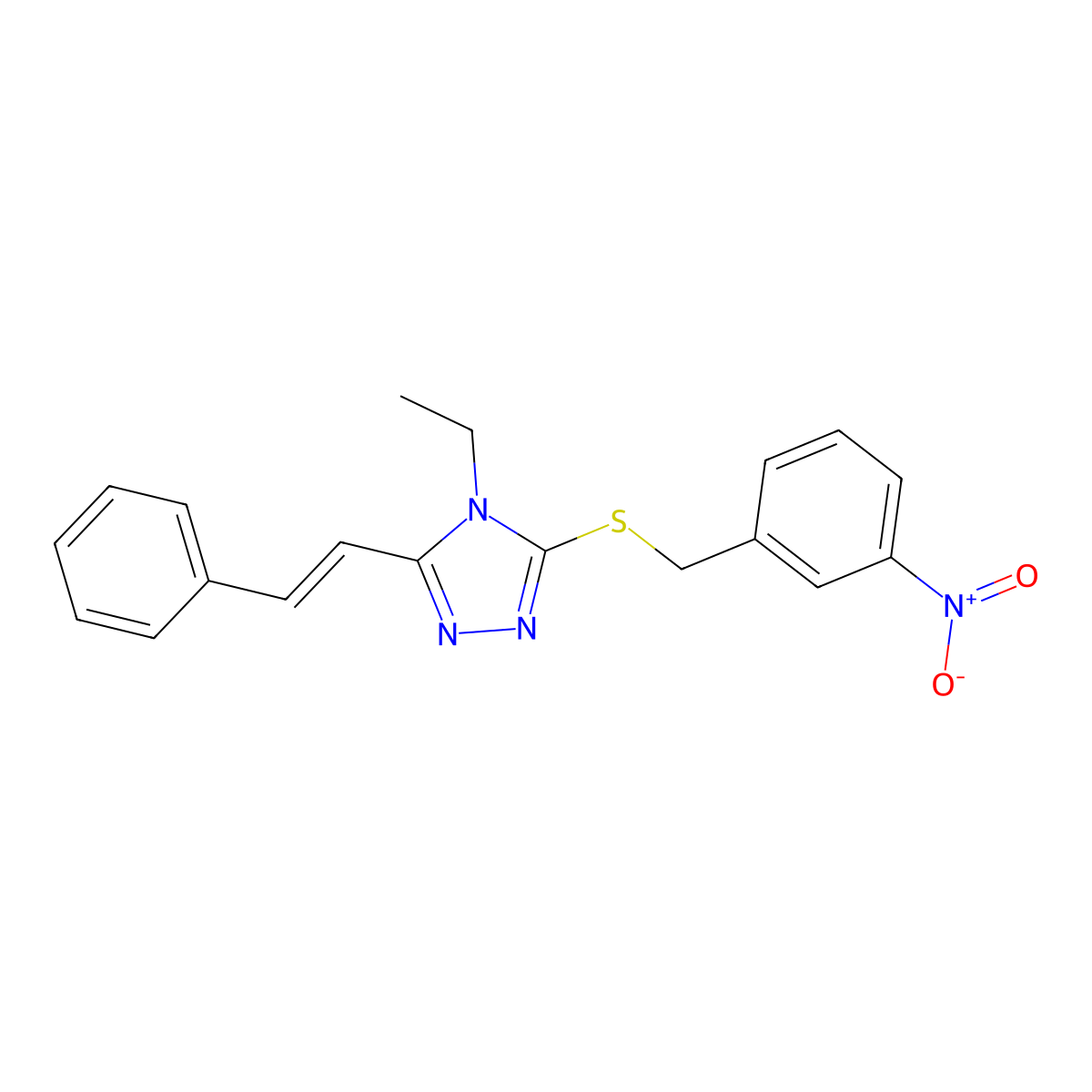 4-ethyl-3-[(3-nitrobenzyl)sulfanyl]-5-[(E)-2-phenylethenyl]-4H-1,2,4-triazole molecular structure, CAS 478079-75-3