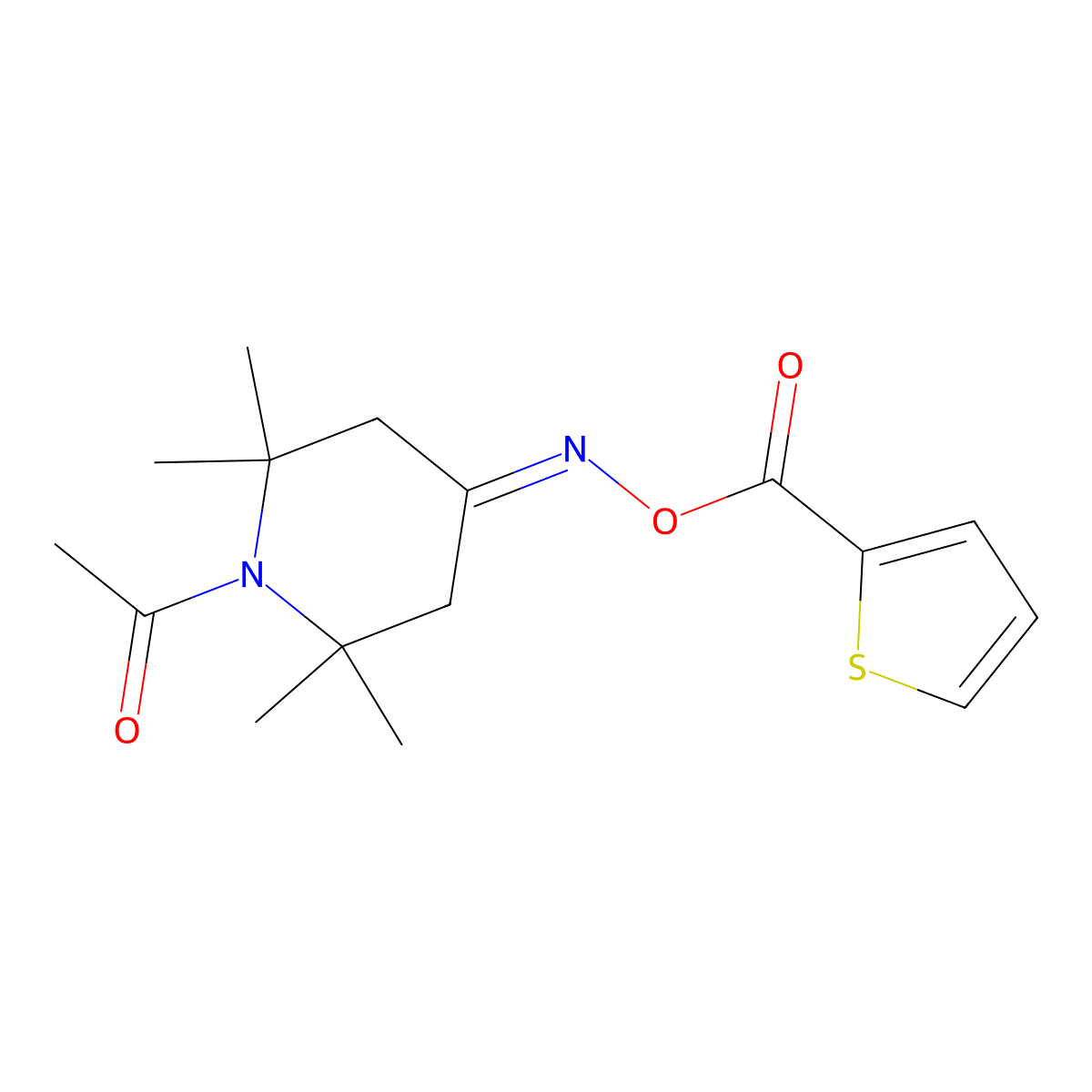 1-(2,2,6,6-Tetramethyl-4-{[(2-thienylcarbonyl)oxy]imino}piperidino)-1-ethanone molecular structure, CAS 478079-95-7