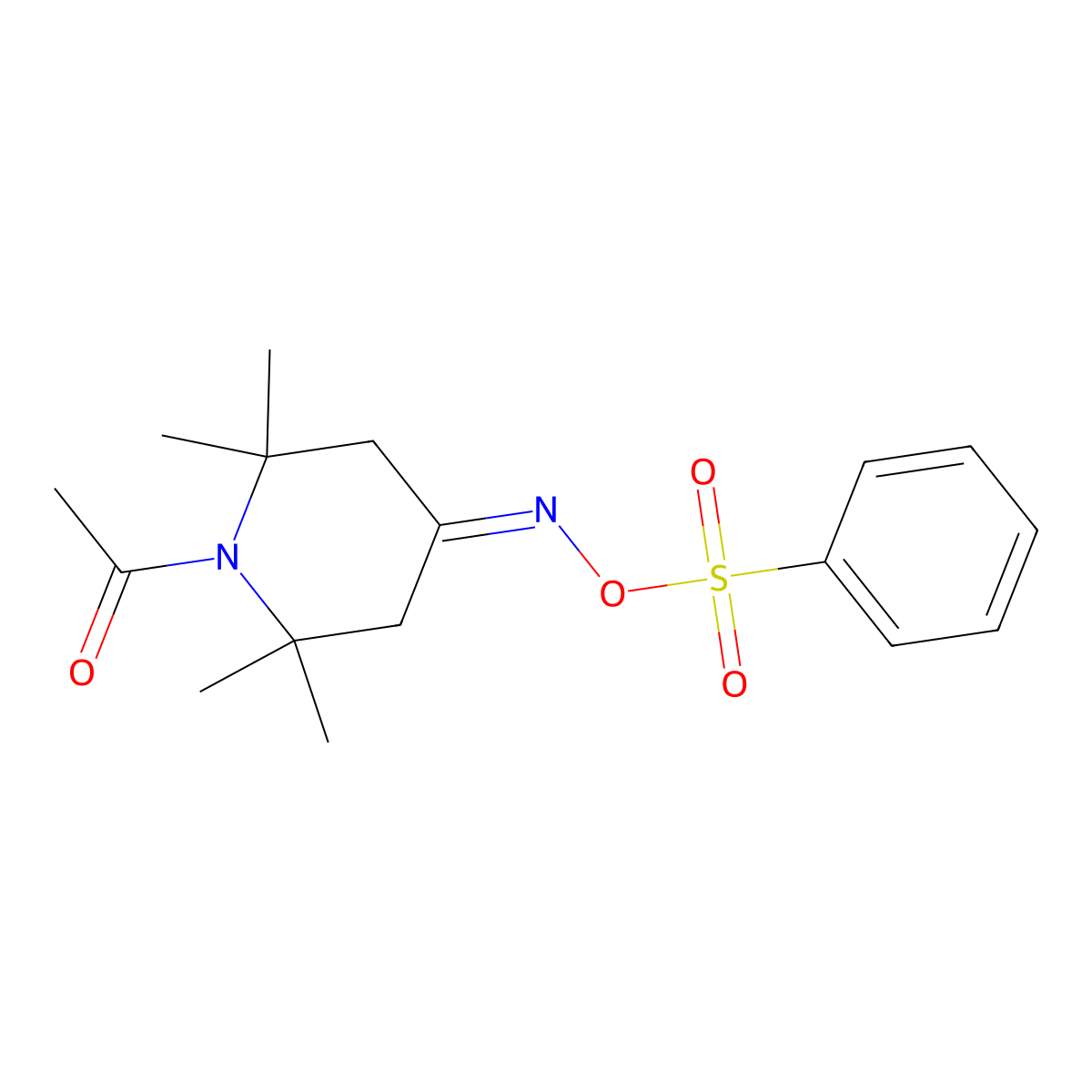 1-(2,2,6,6-Tetramethyl-4-{[(phenylsulfonyl)oxy]imino}piperidino)-1-ethanone molecular structure, CAS 478079-97-9