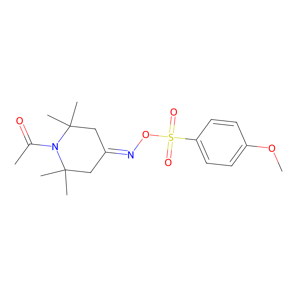1-[4-({[(4-Methoxyphenyl)sulfonyl]oxy}imino)-2,2,6,6-tetramethylpiperidino]-1-ethanone molecular structure, CAS 478079-98-0