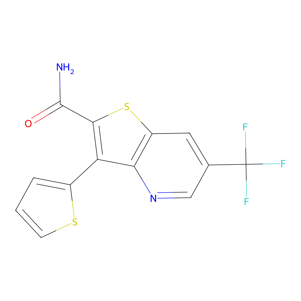 3-(2-Thienyl)-6-(trifluoromethyl)thieno[3,2-b]pyridine-2-carboxamide molecular structure, CAS 478080-14-7