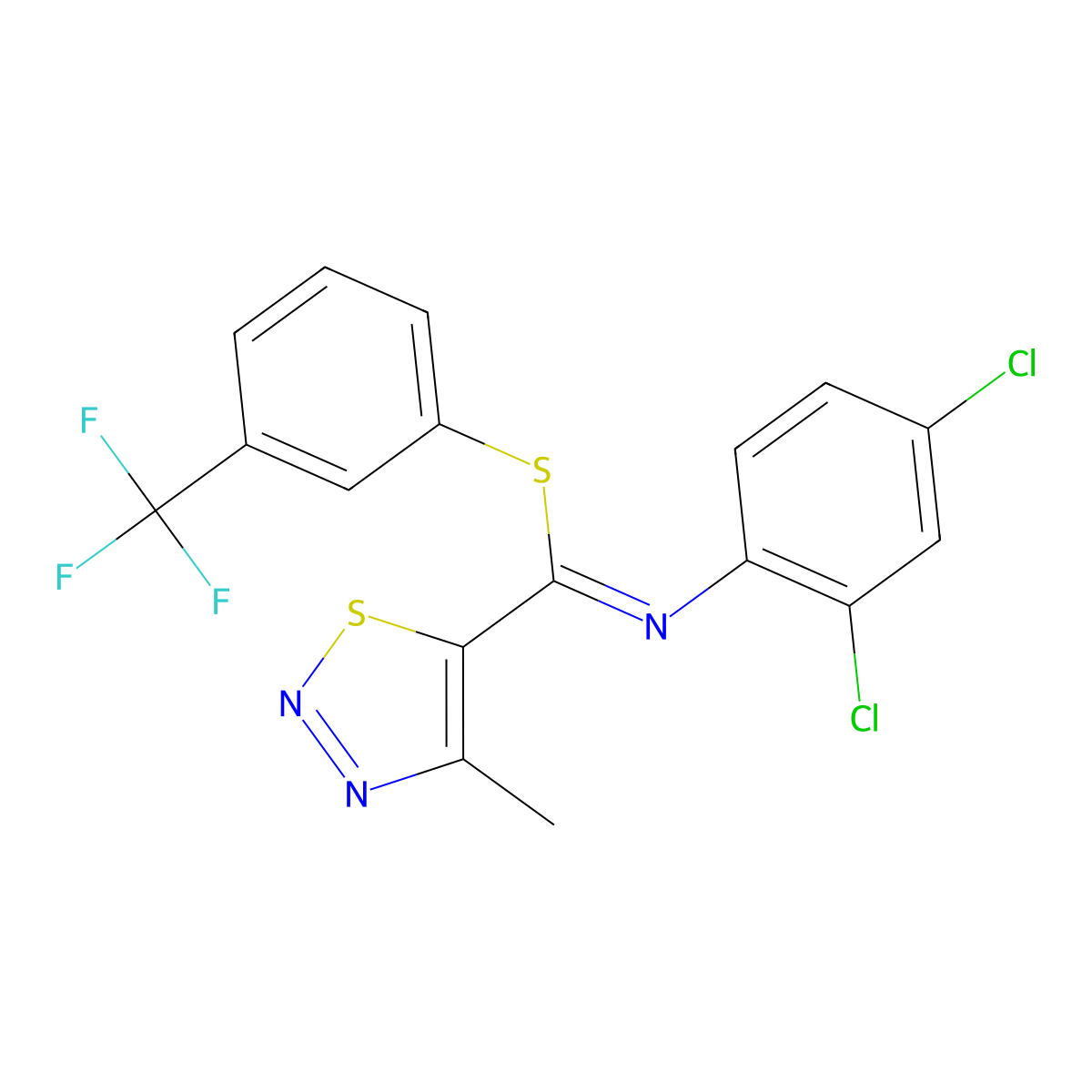 3-(trifluoromethyl)phenyl N-(2,4-dichlorophenyl)-4-methyl-1,2,3-thiadiazole-5-carbimidothioate molecular structure, CAS 478080-21-6