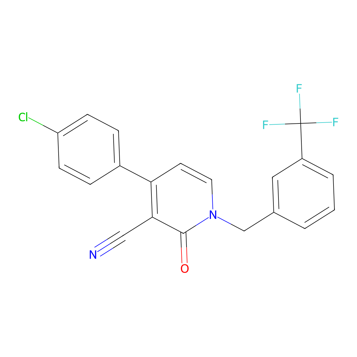 4-(4-Chlorophenyl)-2-oxo-1-[3-(trifluoromethyl)benzyl]-1,2-dihydro-3-pyridinecarbonitrile molecular structure, CAS 478080-36-3