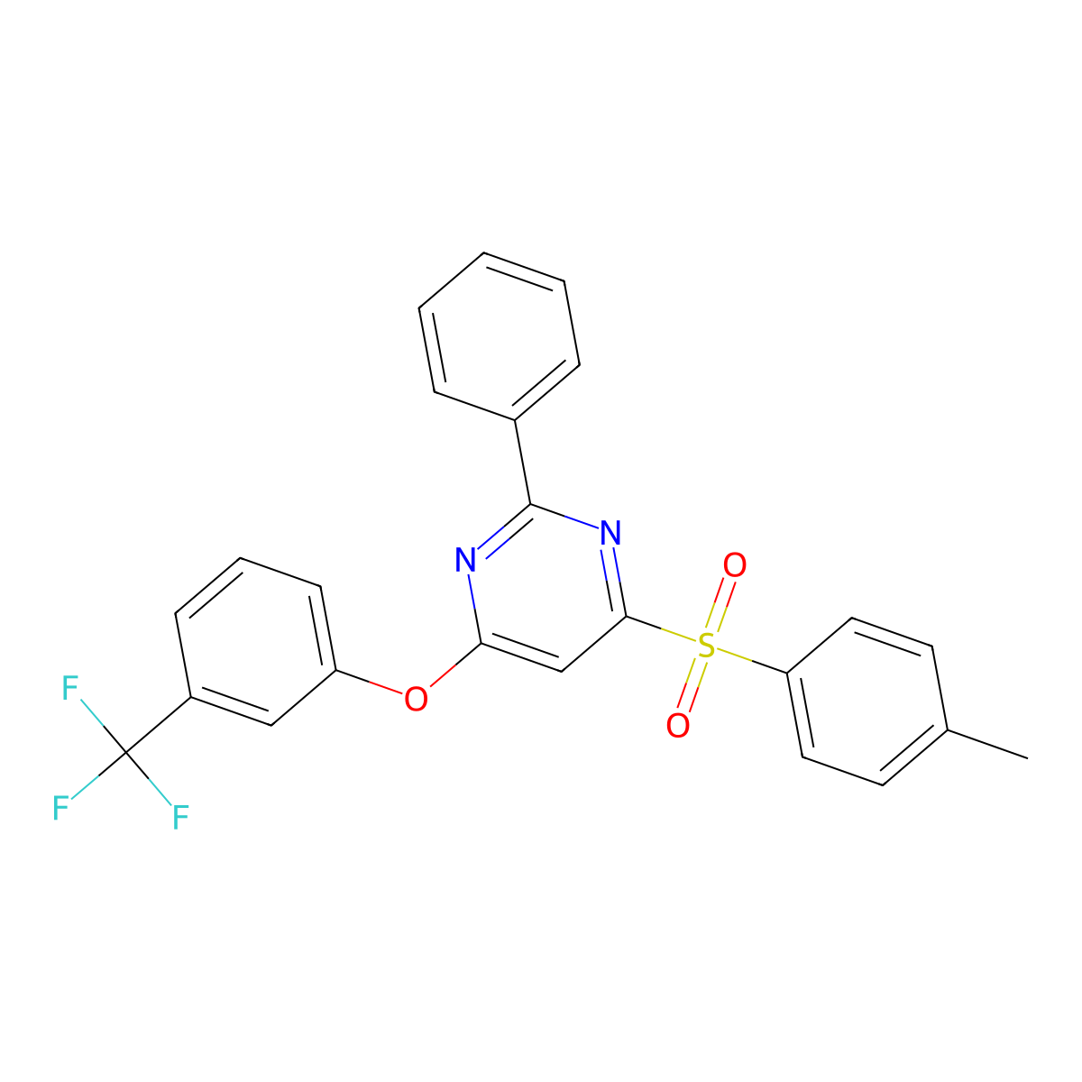 4-(4-Methylphenyl)sulfonyl-2-phenyl-6-[3-(trifluoromethyl)phenoxy]pyrimidine molecular structure, CAS 478080-70-5