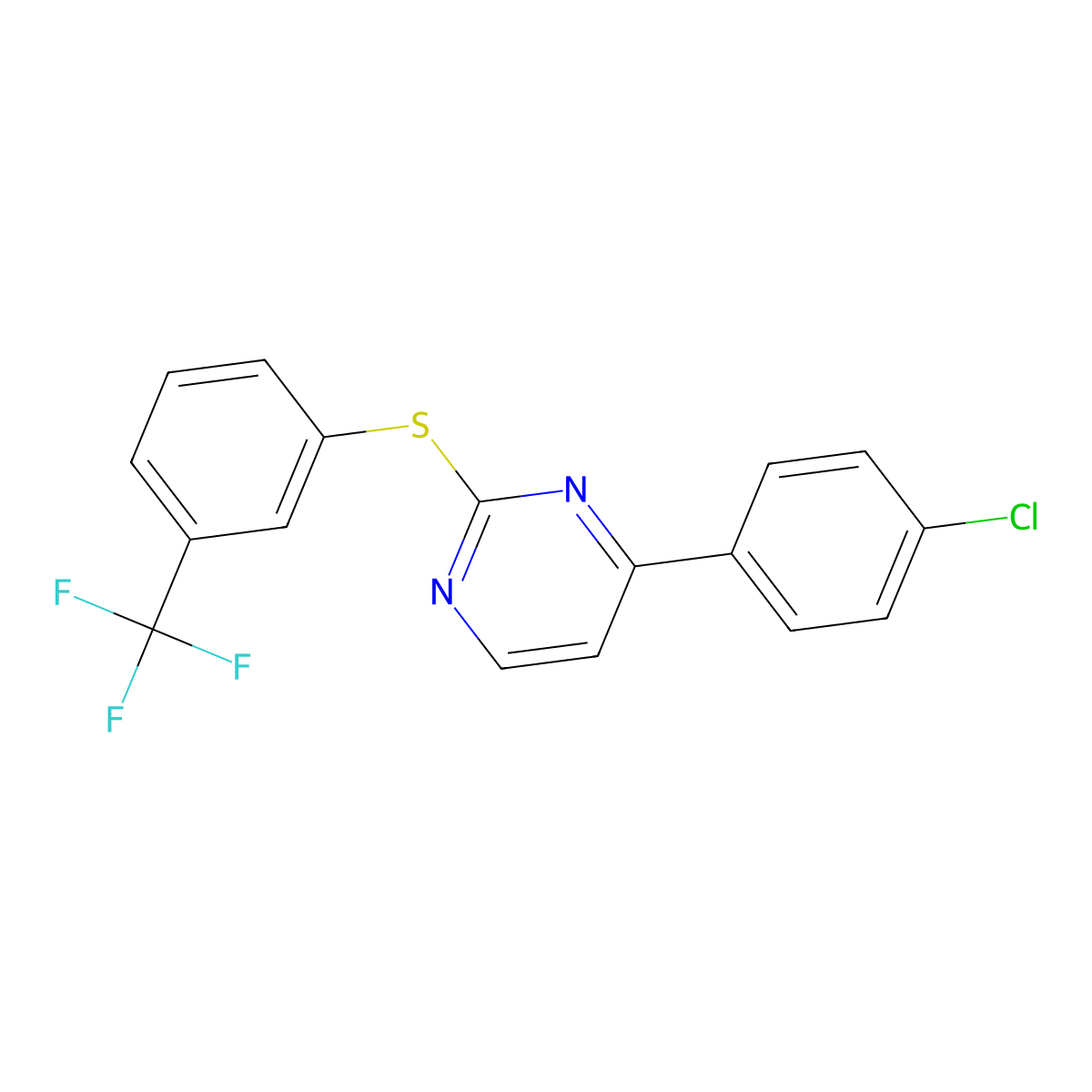 4-(4-Chlorophenyl)-2-{[3-(trifluoromethyl)phenyl]sulfanyl}pyrimidine molecular structure, CAS 478080-78-3