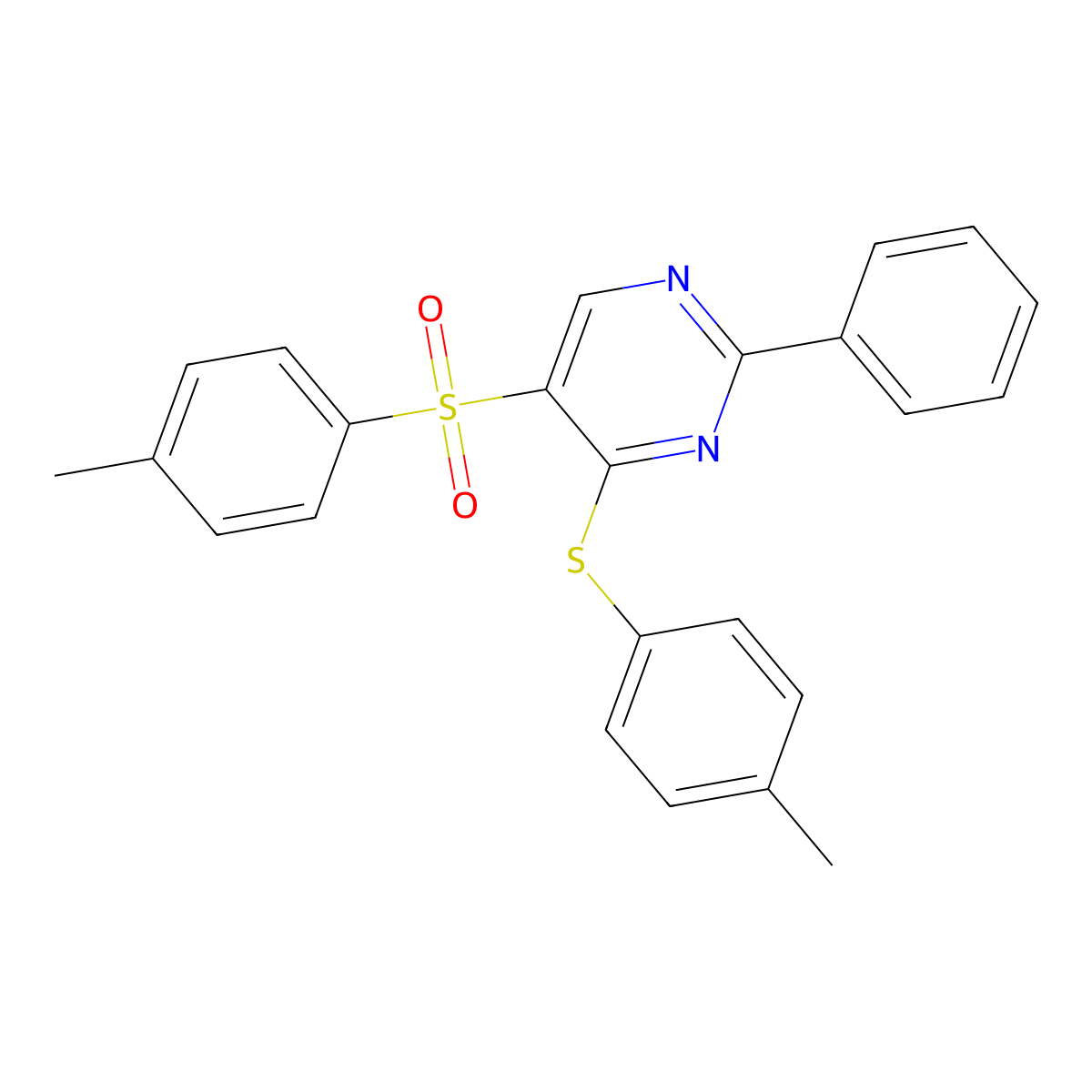 4-Methylphenyl 4-[(4-methylphenyl)sulfanyl]-2-phenyl-5-pyrimidinyl sulfone molecular structure, CAS 478080-81-8