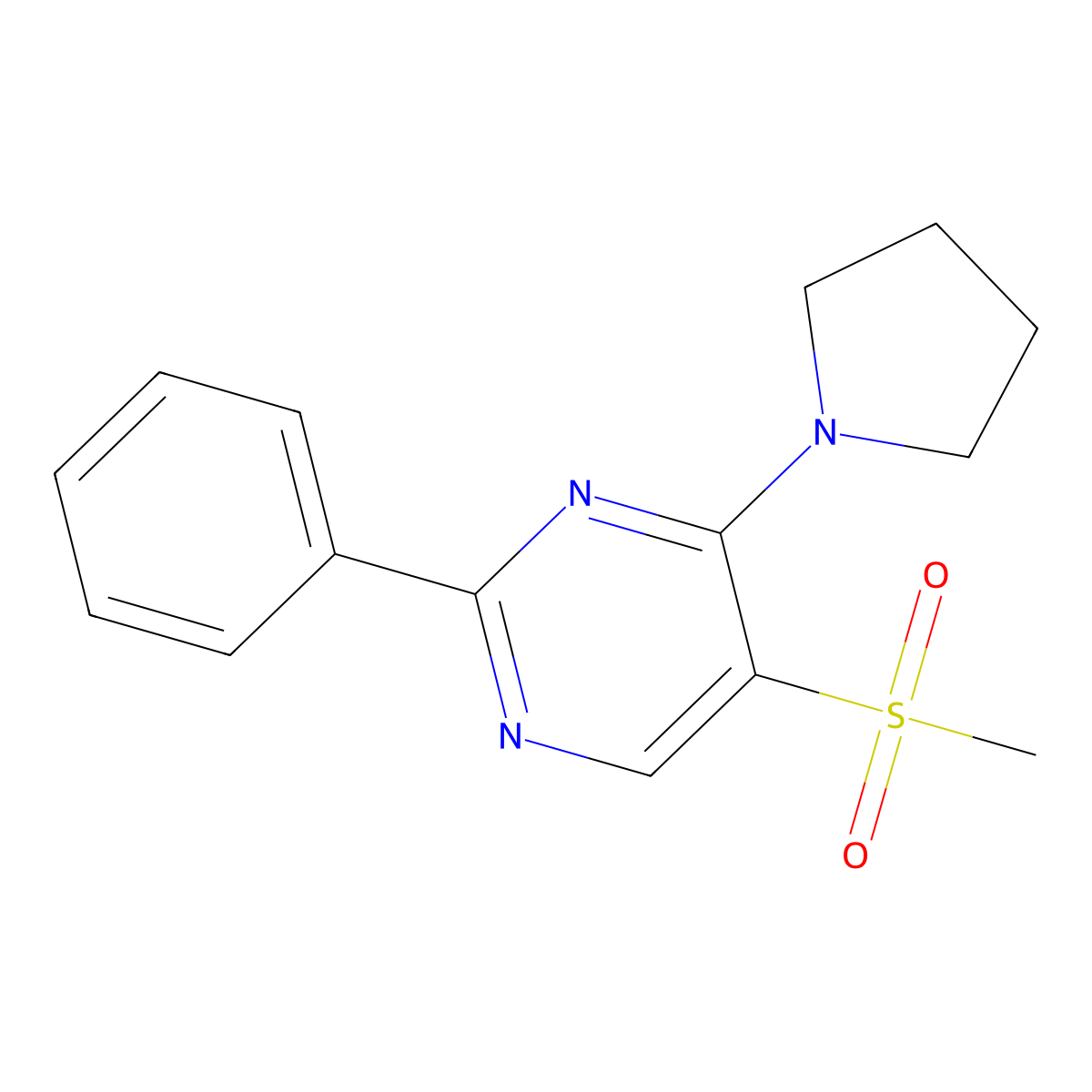 Methyl 2-phenyl-4-(1-pyrrolidinyl)-5-pyrimidinyl sulfone molecular structure, CAS 478080-82-9