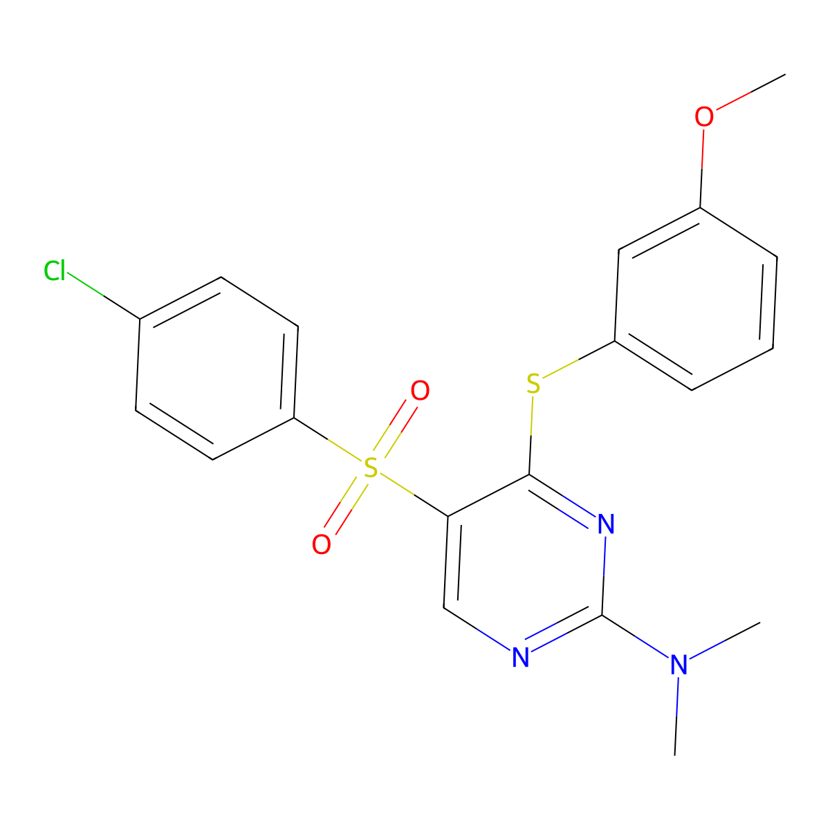 N-{5-[(4-chlorophenyl)sulfonyl]-4-[(3-methoxyphenyl)sulfanyl]-2-pyrimidinyl}-N,N-dimethylamine molecular structure, CAS 478080-93-2