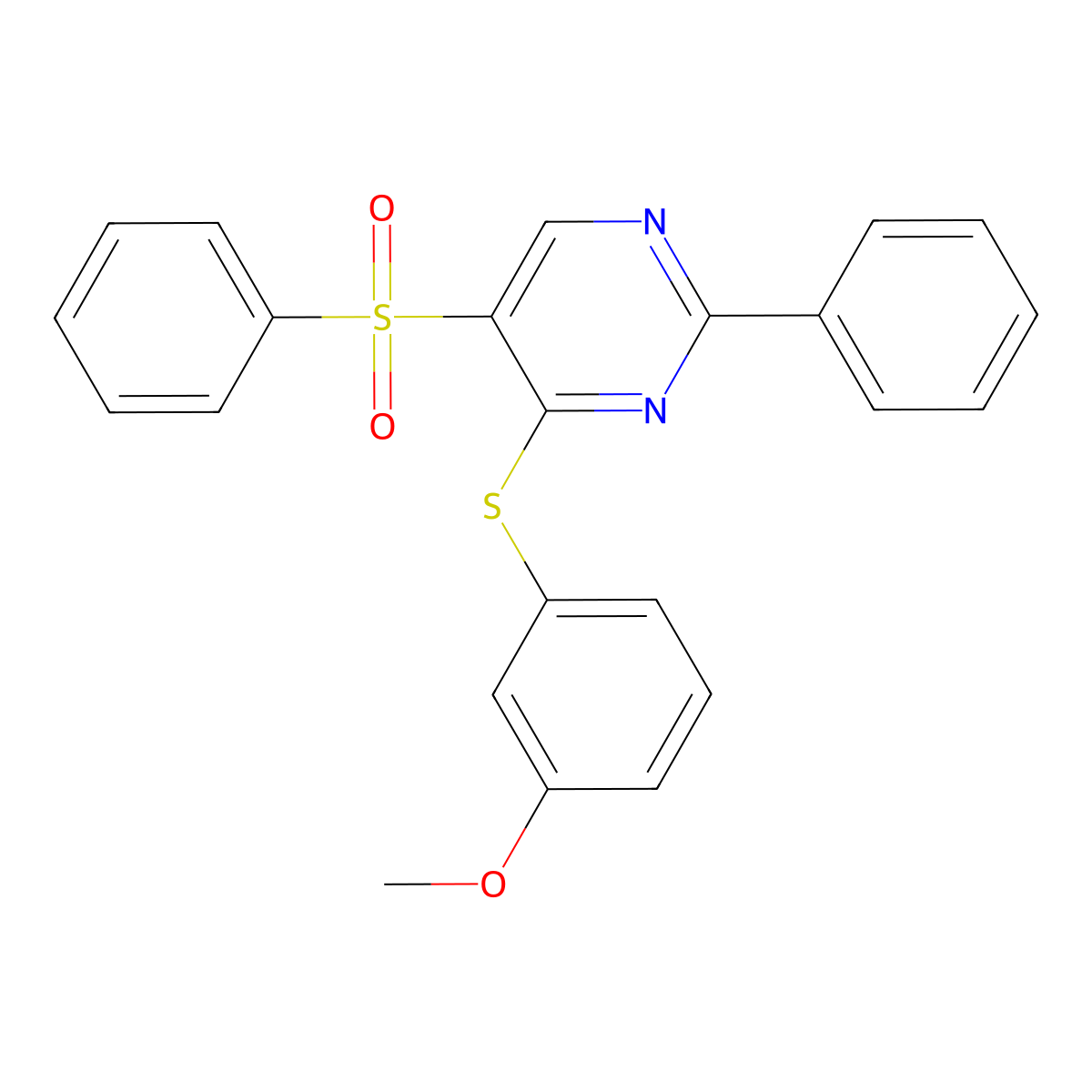 4-[(3-Methoxyphenyl)sulfanyl]-2-phenyl-5-pyrimidinyl phenyl sulfone molecular structure, CAS 478080-94-3