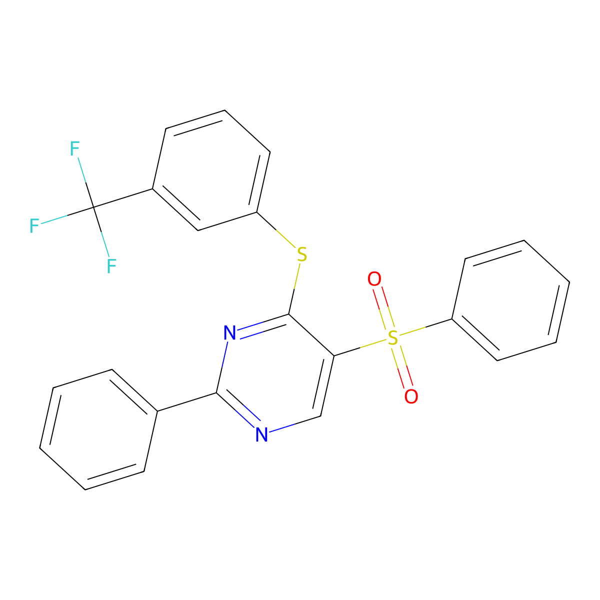 2-Phenyl-5-(phenylsulfonyl)-4-{[3-(trifluoromethyl)phenyl]sulfanyl}pyrimidine molecular structure, CAS 478081-00-4