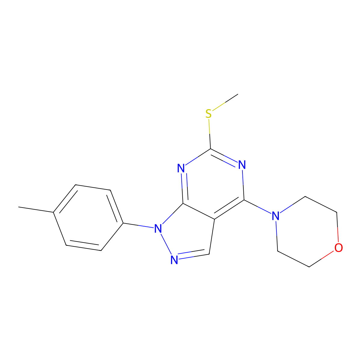 1-(4-methylphenyl)-6-(methylsulfanyl)-4-morpholino-1H-pyrazolo[3,4-d]pyrimidine molecular structure, CAS 478081-04-8