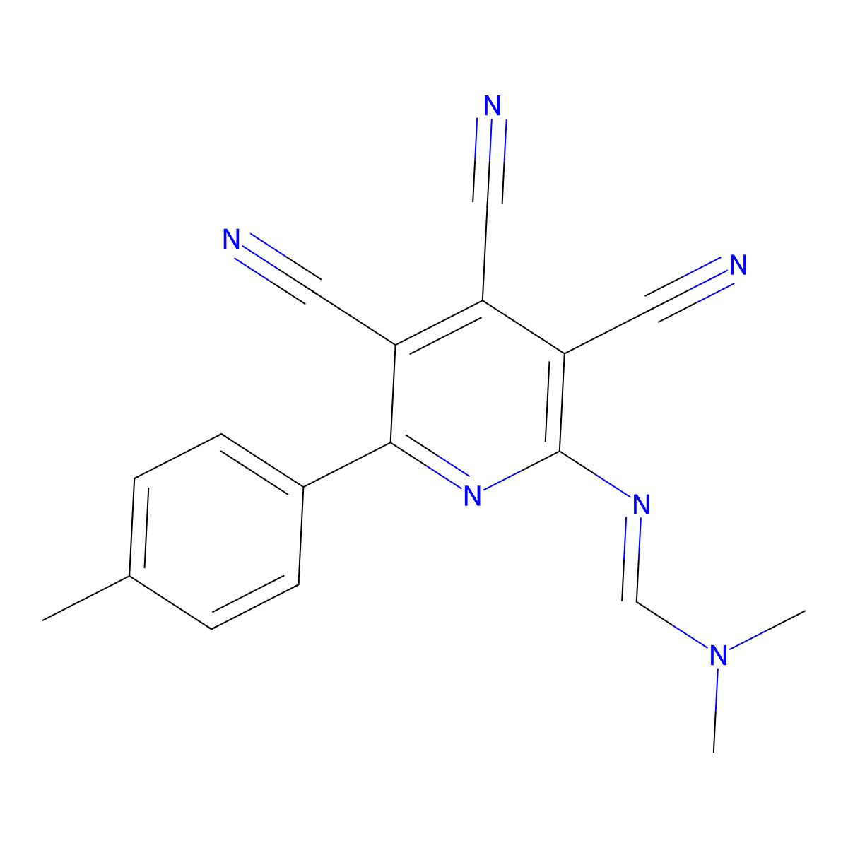 N,N-dimethyl-N'-[3,4,5-tricyano-6-(4-methylphenyl)pyridin-2-yl]methanimidamide molecular structure, CAS 478081-26-4