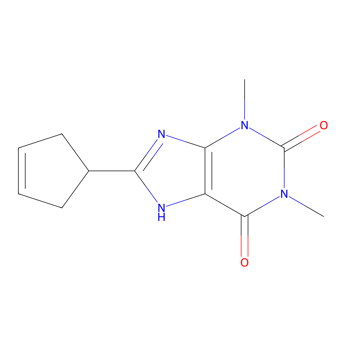 8-(3-cyclopentenyl)-1,3-dimethyl-3,7-dihydro-1H-purine-2,6-dione molecular structure, CAS 478081-33-3