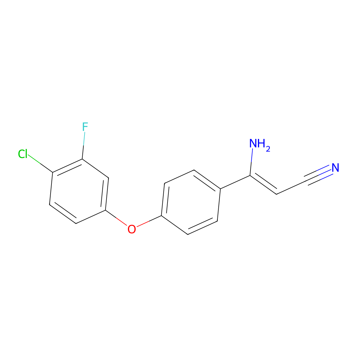 (Z)-3-amino-3-[4-(4-chloro-3-fluorophenoxy)phenyl]-2-propenenitrile molecular structure, CAS 478081-39-9