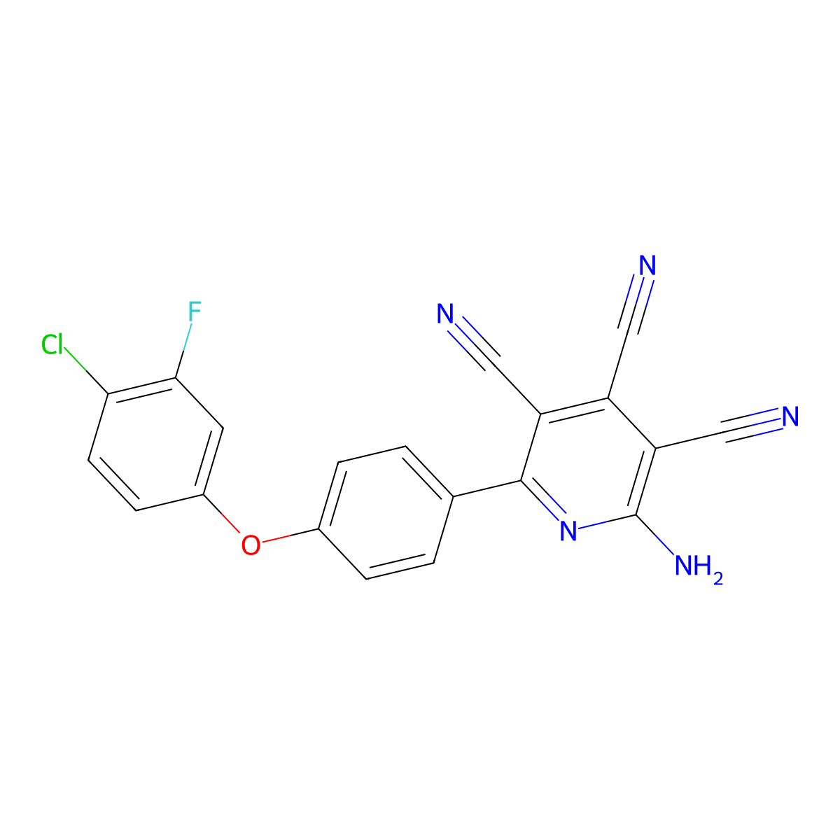 2-Amino-6-[4-(4-chloro-3-fluorophenoxy)phenyl]-3,4,5-pyridinetricarbonitrile molecular structure, CAS 478081-44-6