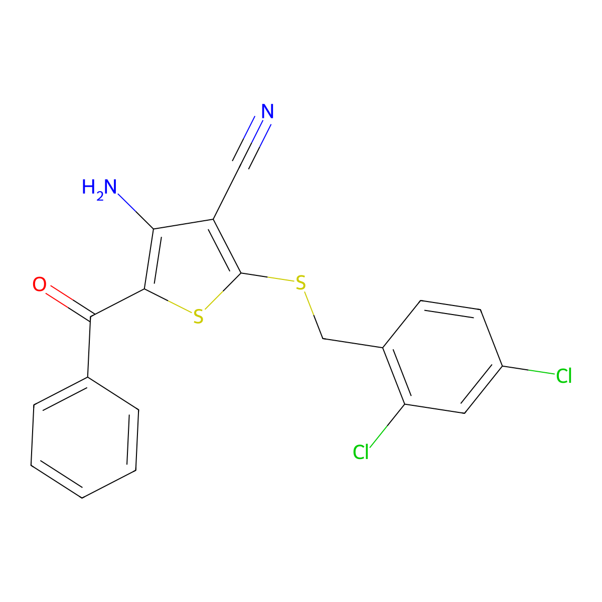 4-Amino-5-benzoyl-2-[(2,4-dichlorobenzyl)sulfanyl]-3-thiophenecarbonitrile molecular structure, CAS 478081-52-6