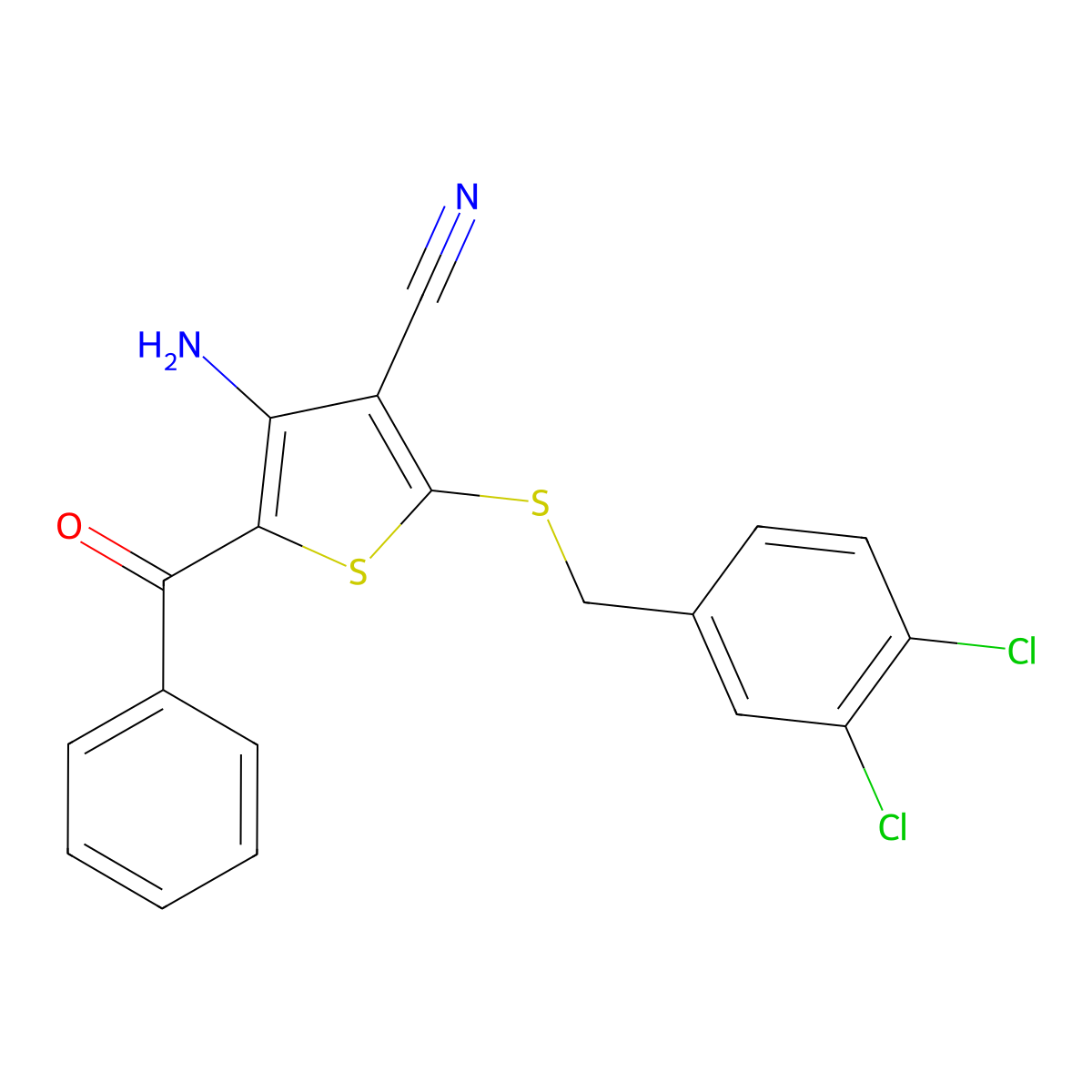 4-Amino-5-benzoyl-2-[(3,4-dichlorobenzyl)sulfanyl]-3-thiophenecarbonitrile molecular structure, CAS 478081-53-7