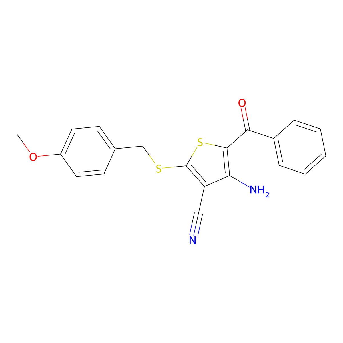 4-Amino-5-benzoyl-2-[(4-methoxybenzyl)sulfanyl]-3-thiophenecarbonitrile molecular structure, CAS 478081-54-8