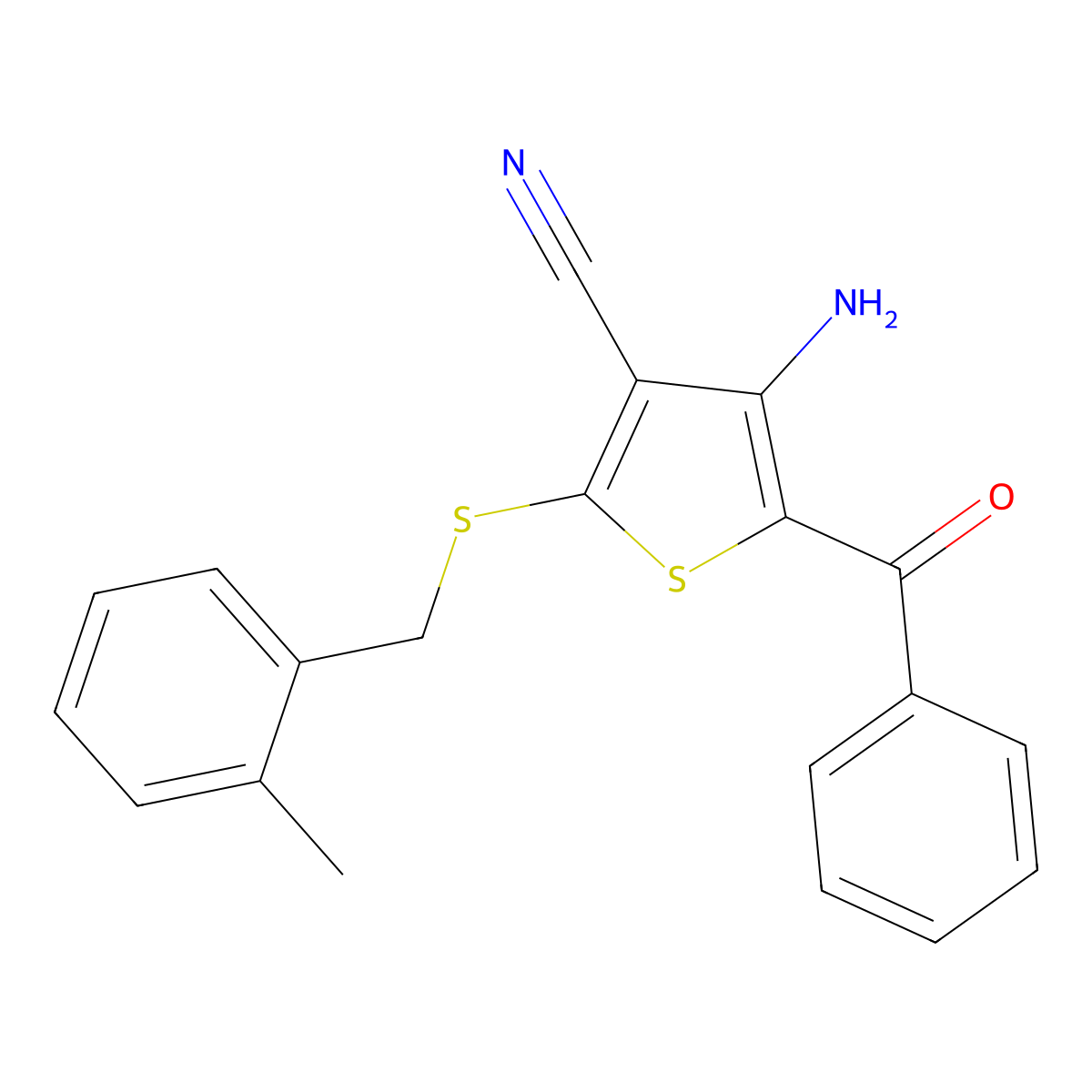 4-Amino-5-benzoyl-2-[(2-methylbenzyl)sulfanyl]-3-thiophenecarbonitrile molecular structure, CAS 478081-55-9