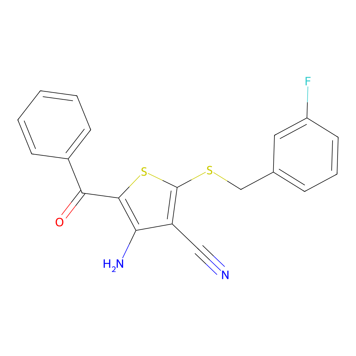 4-Amino-5-benzoyl-2-[(3-fluorobenzyl)sulfanyl]-3-thiophenecarbonitrile molecular structure, CAS 478081-56-0