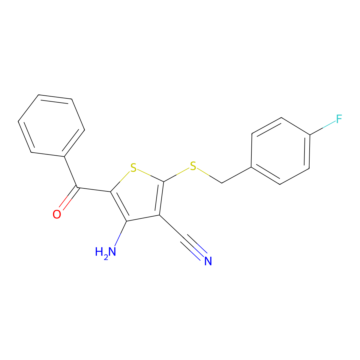 4-Amino-5-benzoyl-2-[(4-fluorobenzyl)sulfanyl]-3-thiophenecarbonitrile molecular structure, CAS 478081-57-1