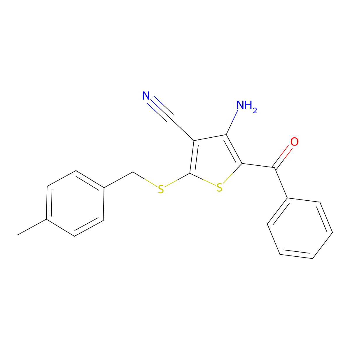 4-Amino-5-benzoyl-2-[(4-methylbenzyl)sulfanyl]-3-thiophenecarbonitrile molecular structure, CAS 478081-58-2
