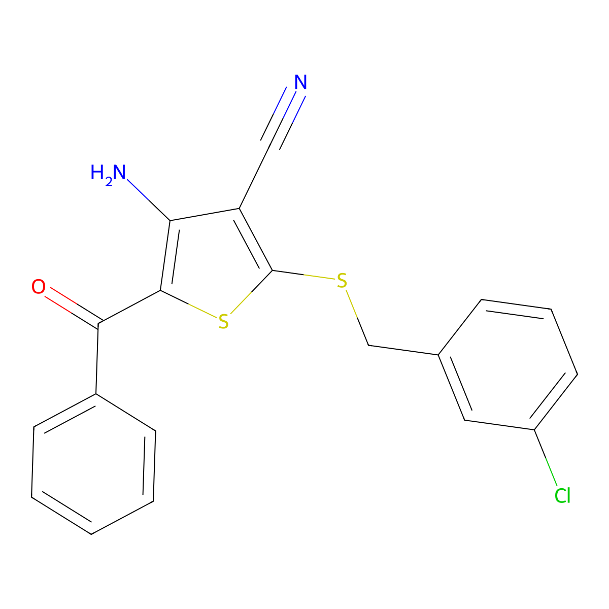 4-Amino-5-benzoyl-2-[(3-chlorobenzyl)sulfanyl]-3-thiophenecarbonitrile molecular structure, CAS 478081-59-3
