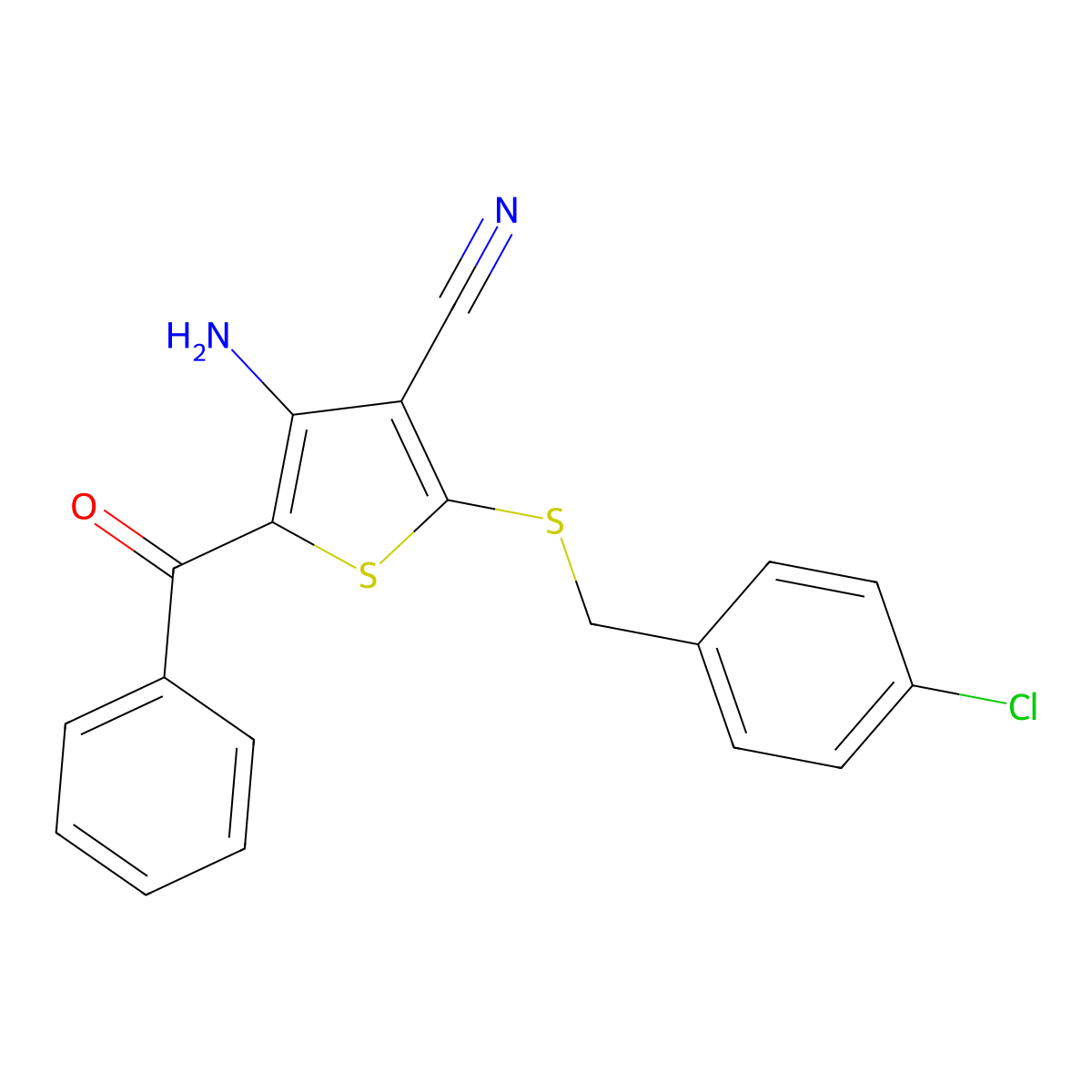 4-Amino-5-benzoyl-2-[(4-chlorobenzyl)sulfanyl]-3-thiophenecarbonitrile molecular structure, CAS 478081-60-6