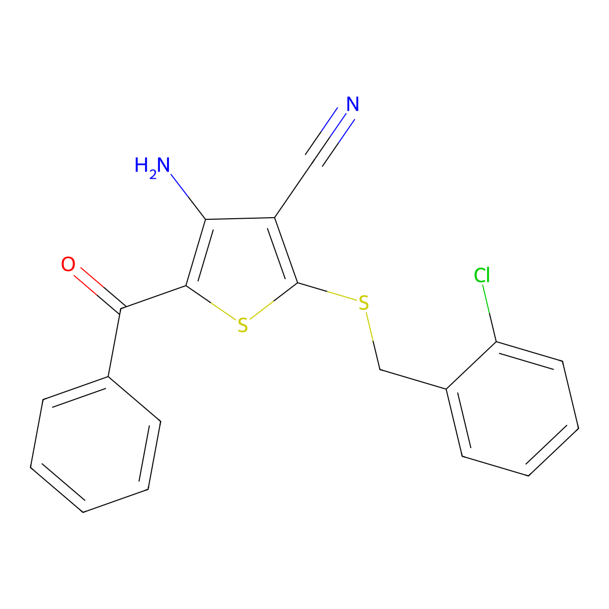 4-Amino-5-benzoyl-2-[(2-chlorobenzyl)sulfanyl]-3-thiophenecarbonitrile molecular structure, CAS 478081-61-7