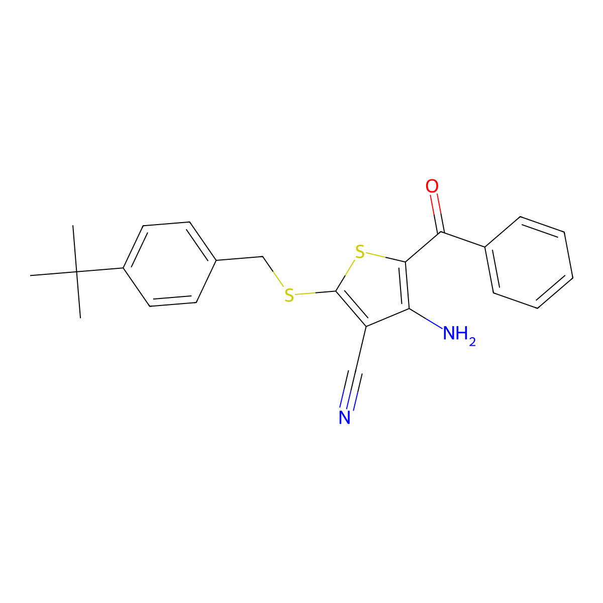 4-Amino-5-benzoyl-2-[(4-tert-butylphenyl)methylsulfanyl]thiophene-3-carbonitrile molecular structure, CAS 478081-62-8