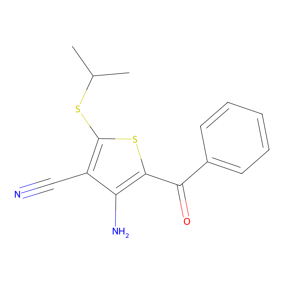 4-Amino-5-benzoyl-2-(isopropylsulfanyl)-3-thiophenecarbonitrile molecular structure, CAS 478081-64-0