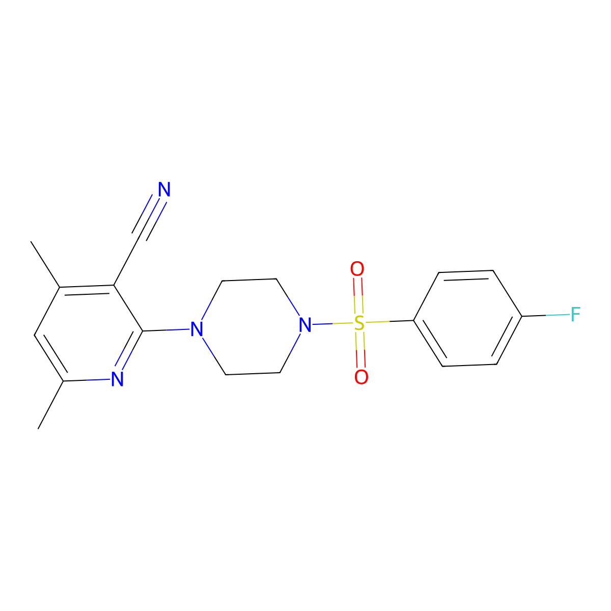 2-{4-[(4-Fluorophenyl)sulfonyl]piperazino}-4,6-dimethylnicotinonitrile molecular structure, CAS 478081-73-1