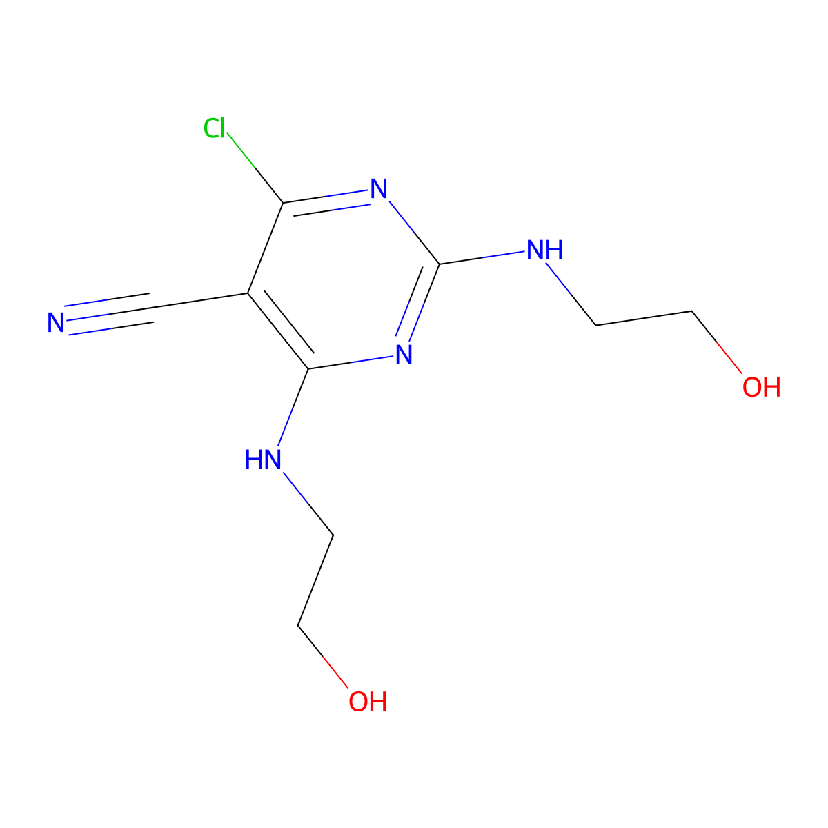 4-Chloro-2,6-bis[(2-hydroxyethyl)amino]pyrimidine-5-carbonitrile molecular structure, CAS 478180-25-5