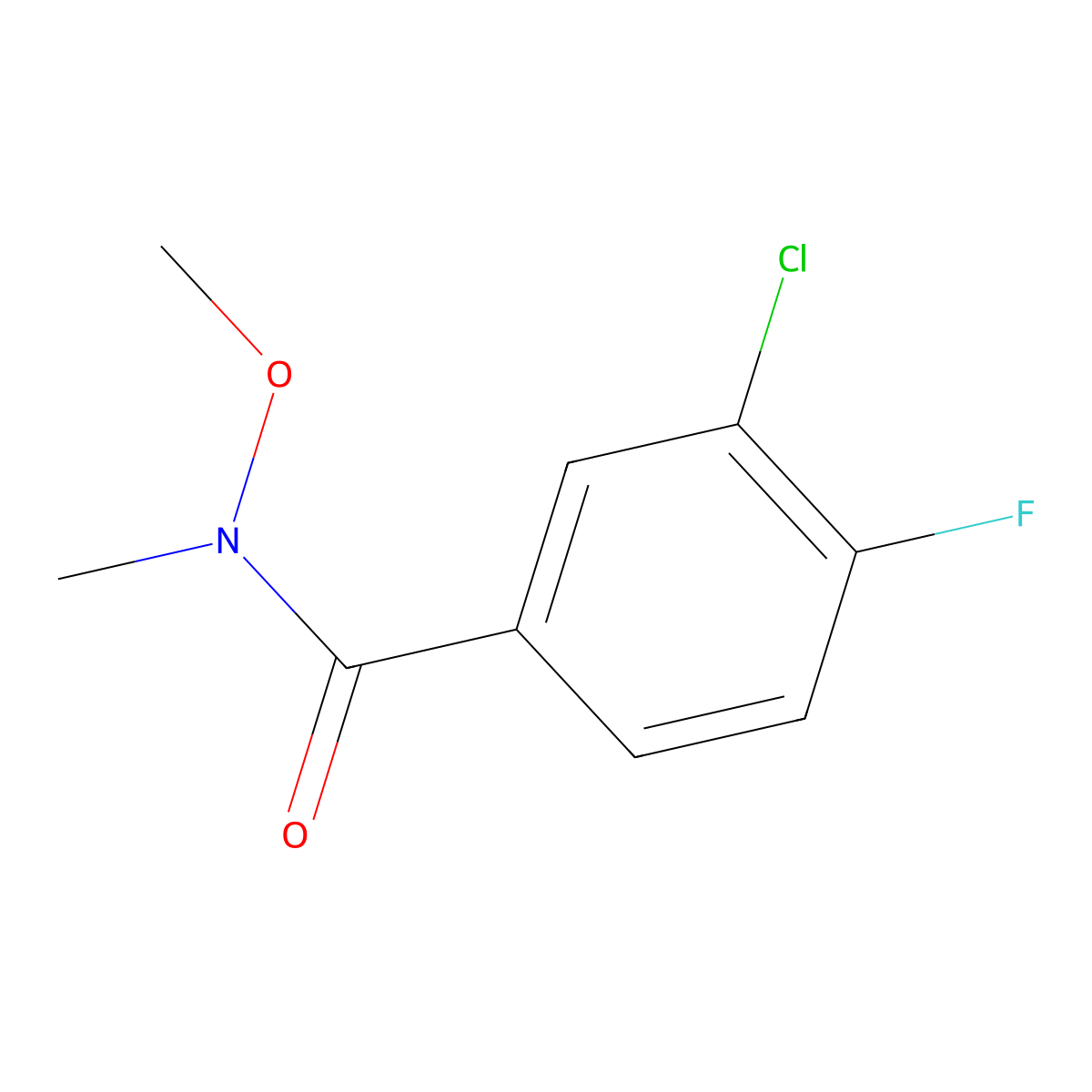 3-chloro-4-fluoro-N-methoxy-N-methylbenzamide molecular structure, CAS 478187-44-9