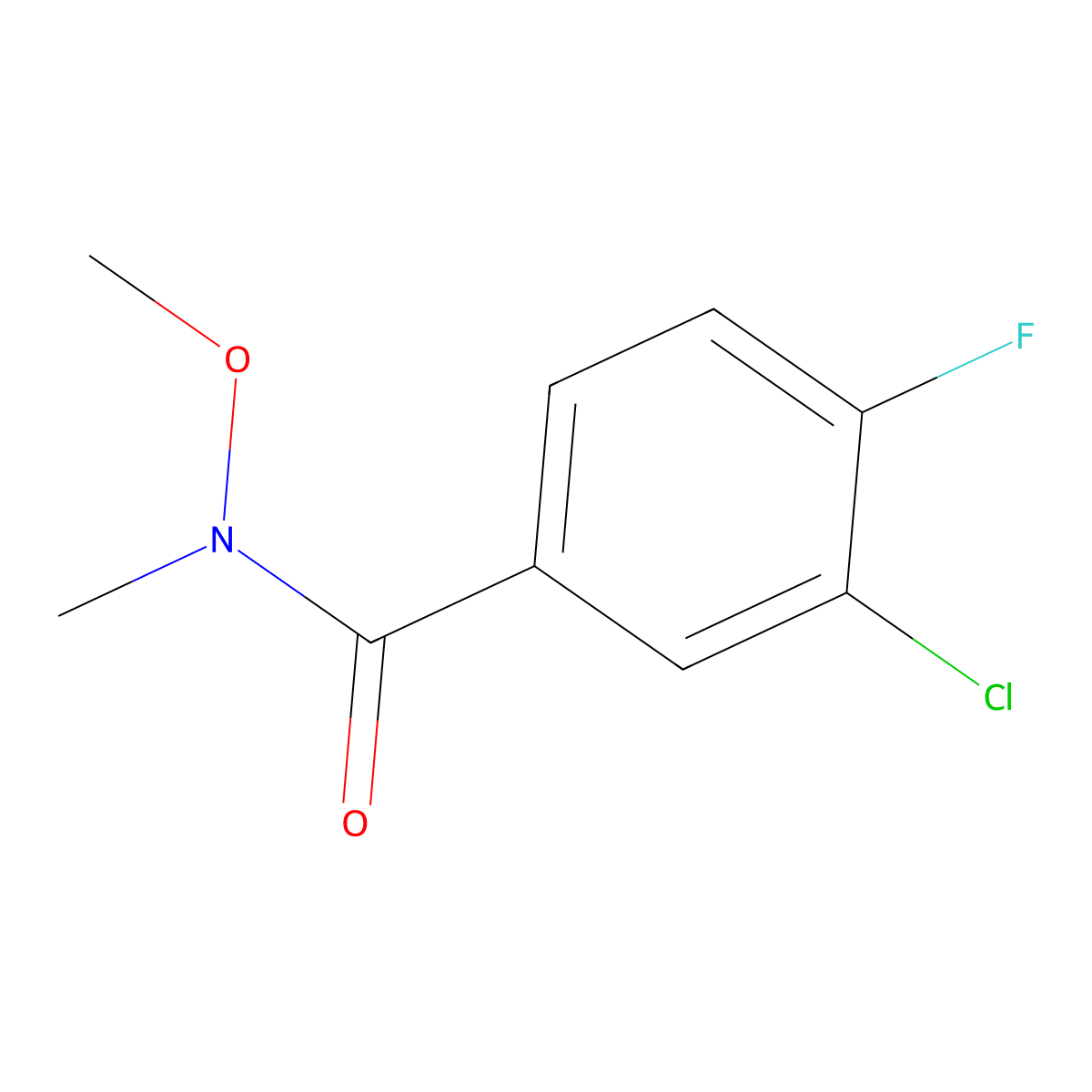 3-chloro-4-fluoro-N-methoxy-N-methylbenzamide molecular structure, CAS 478187-44-9