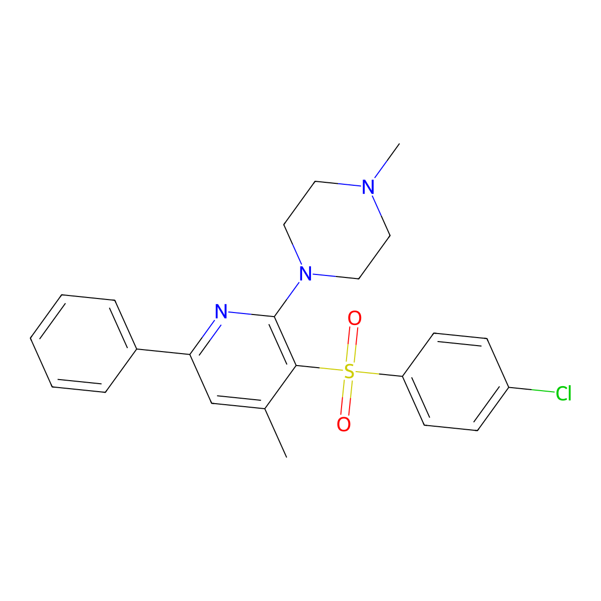 1-{3-[(4-Chlorophenyl)sulfonyl]-4-methyl-6-phenyl-2-pyridinyl}-4-methylpiperazine molecular structure, CAS 478245-22-6