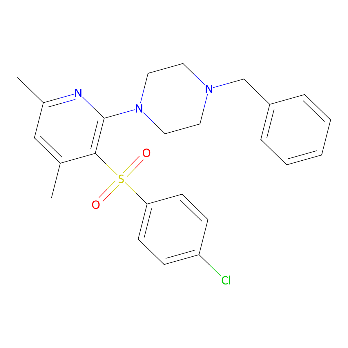 1-Benzyl-4-{3-[(4-chlorophenyl)sulfonyl]-4,6-dimethyl-2-pyridinyl}piperazine molecular structure, CAS 478245-23-7