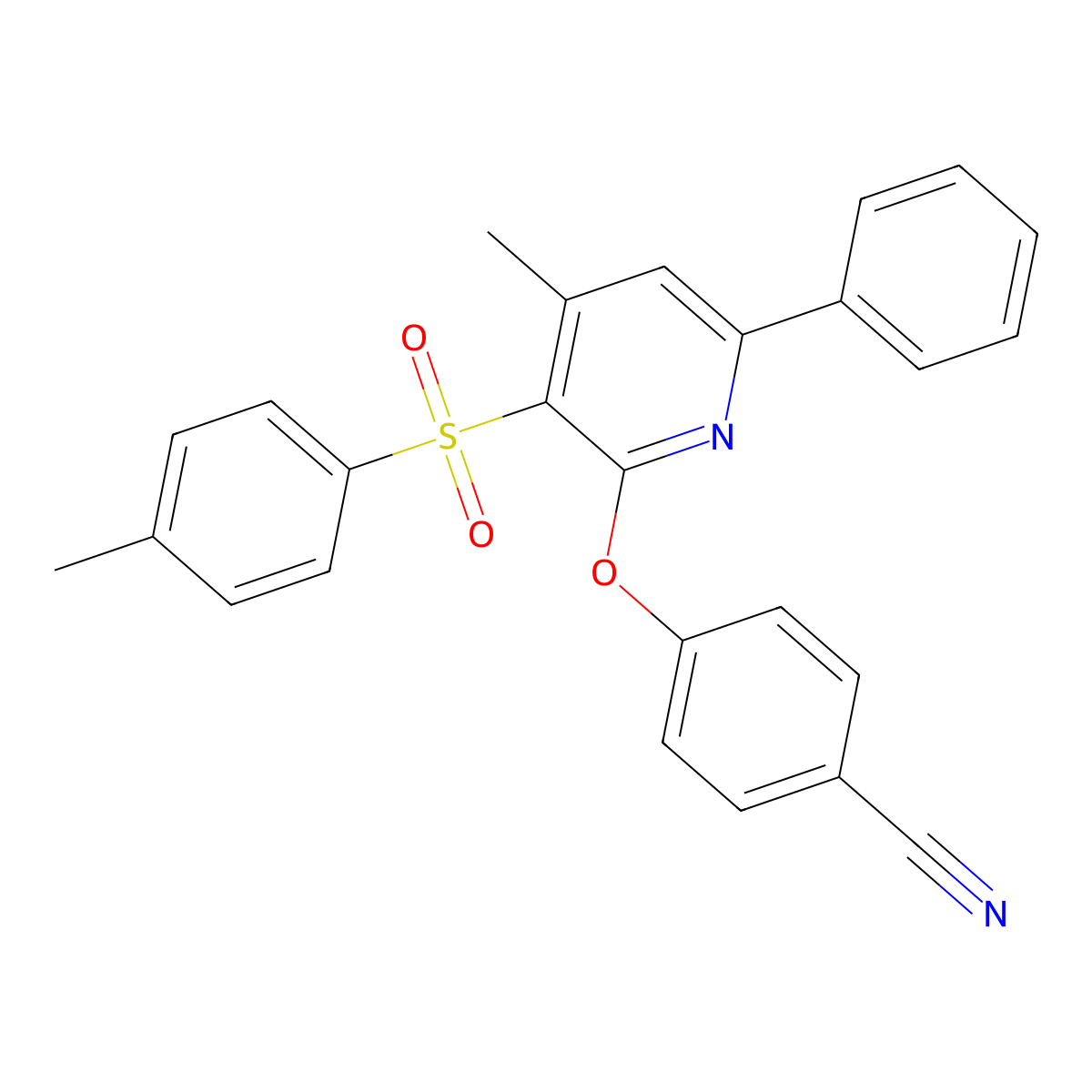 4-({4-Methyl-3-[(4-methylphenyl)sulfonyl]-6-phenyl-2-pyridinyl}oxy)benzenecarbonitrile molecular structure, CAS 478245-27-1