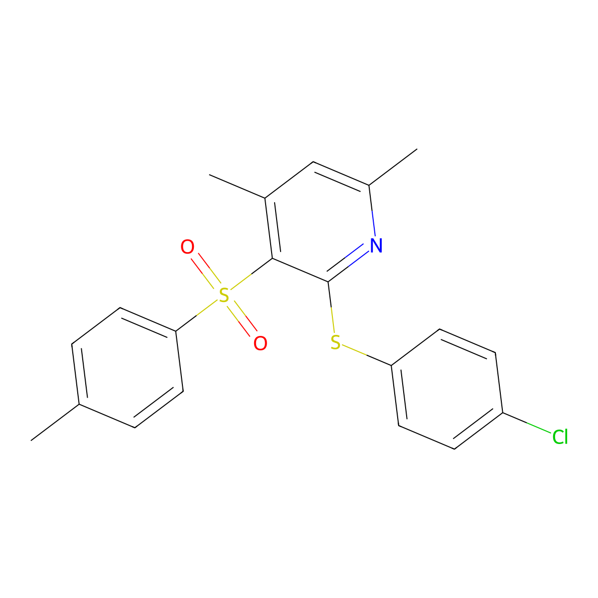 2-[(4-Chlorophenyl)sulfanyl]-4,6-dimethyl-3-pyridinyl 4-methylphenyl sulfone molecular structure, CAS 478245-42-0